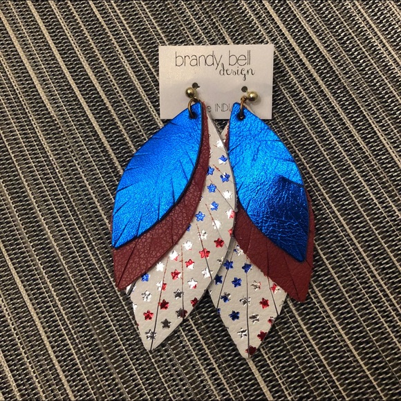 Leather Earrings Red White Blue - Picture 1 of 2